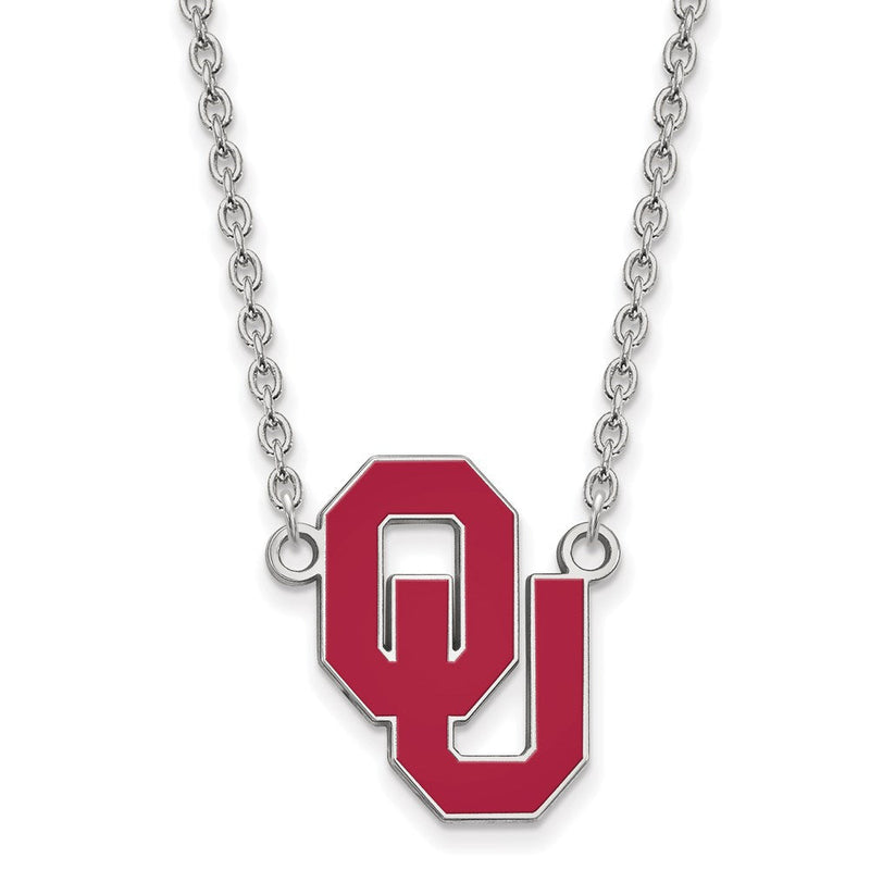 Sterlingsilber Rhodiniert Logoart University Of Oklahoma O U Groß Emailliert Anhänger 18 Zoll Halskette