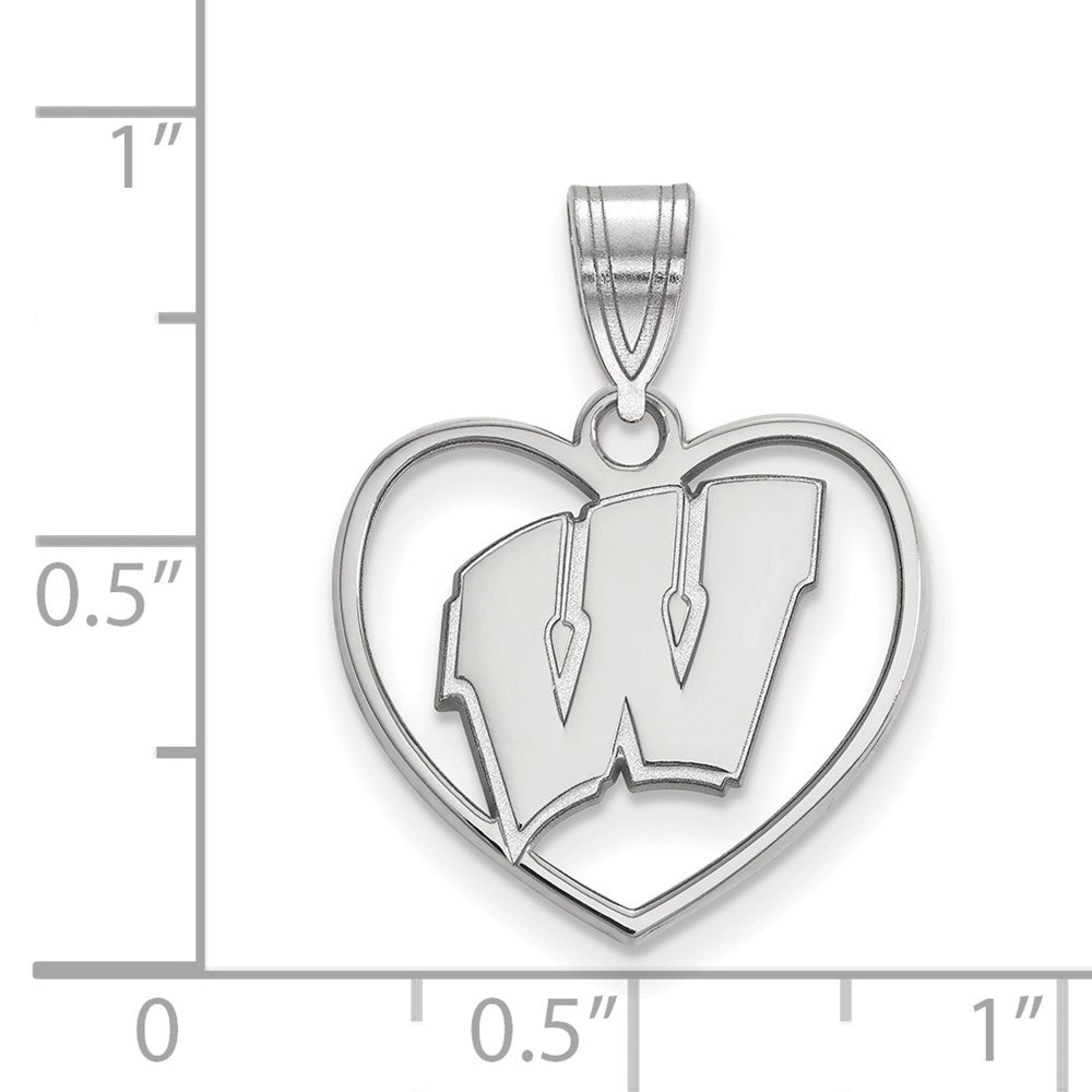 Sterlingsilber Rhodiniert Logoart University Of Wisconsin Herz Anhänger