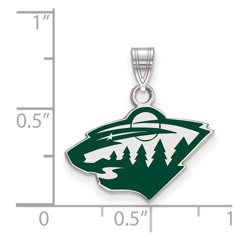 Sterlingsilber Rhodiniert Nhl Logoart Minnesota Wild Klein Emailliert Anhänger