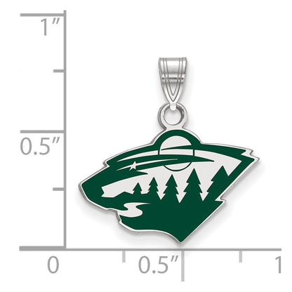 Sterlingsilber Rhodiniert Nhl Logoart Minnesota Wild Klein Emailliert Anhänger