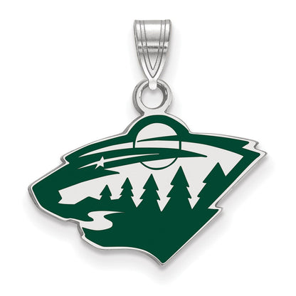 Sterlingsilber Rhodiniert Nhl Logoart Minnesota Wild Klein Emailliert Anhänger