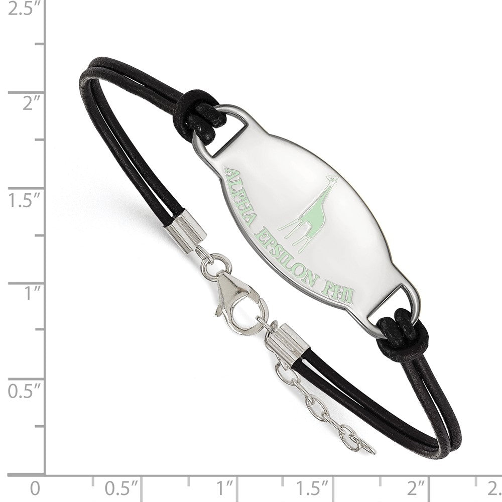 Sterlingsilber Rhodiniert Logoart Alpha Epsilon Phi Sorority Symbol Farbe Emaille Leder 7 Zoll Armband mit Verlängerung