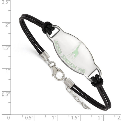 Sterlingsilber Rhodiniert Logoart Alpha Epsilon Phi Sorority Symbol Farbe Emaille Leder 7 Zoll Armband mit Verlängerung