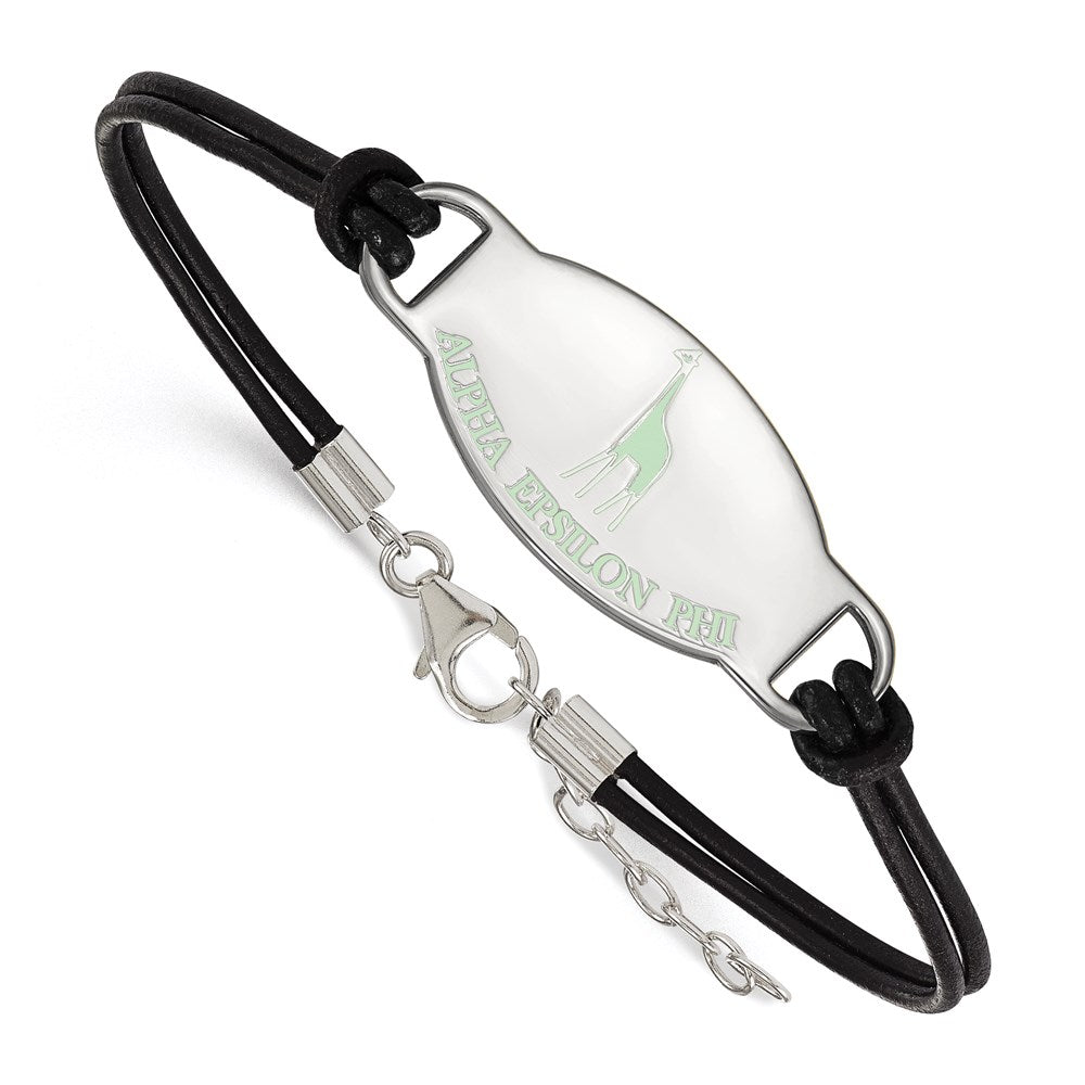 Sterlingsilber Rhodiniert Logoart Alpha Epsilon Phi Sorority Symbol Farbe Emaille Leder 7 Zoll Armband mit Verlängerung