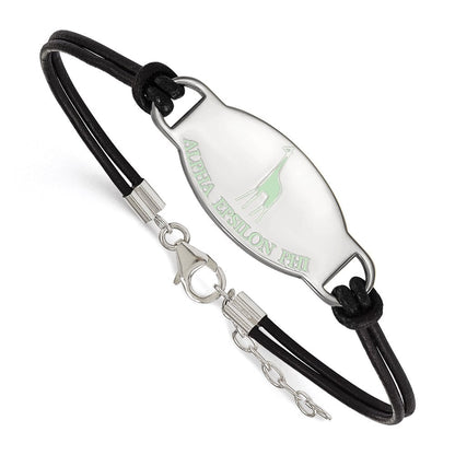 Sterlingsilber Rhodiniert Logoart Alpha Epsilon Phi Sorority Symbol Farbe Emaille Leder 7 Zoll Armband mit Verlängerung