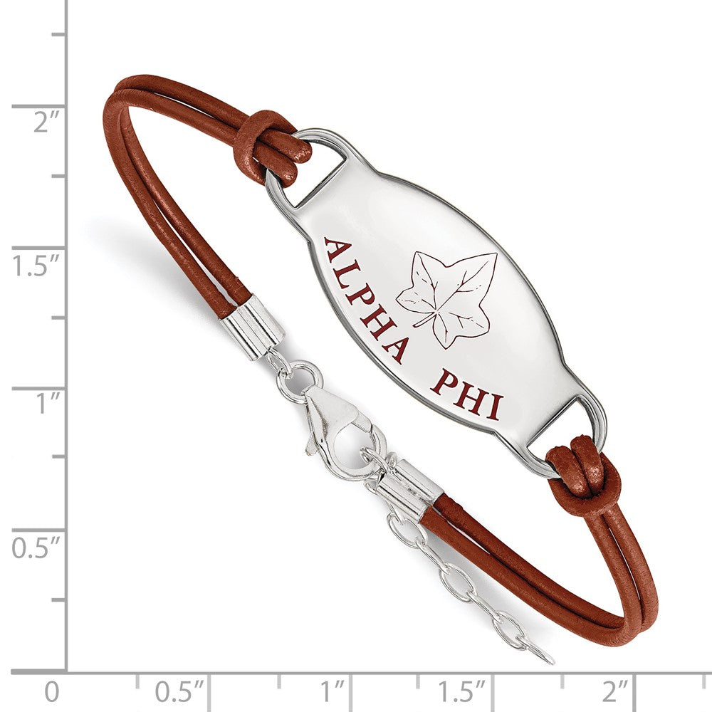 Sterlingsilber Rhodiniert Logoart Alpha Phi Sorority Symbol Farbe Emaille Leder 7 Zoll Armband mit Verlängerung