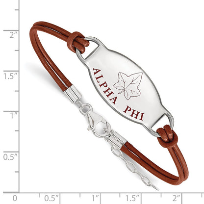 Sterlingsilber Rhodiniert Logoart Alpha Phi Sorority Symbol Farbe Emaille Leder 7 Zoll Armband mit Verlängerung