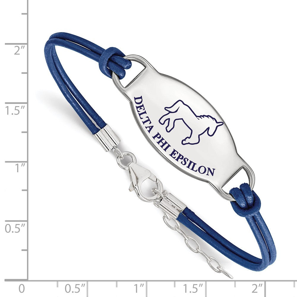 Sterlingsilber Rhodiniert Logoart Delta Phi Epsilon Sorority Symbol Farbe Emaille Leder 7 Zoll Armband mit Verlängerung