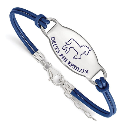 Sterlingsilber Rhodiniert Logoart Delta Phi Epsilon Sorority Symbol Farbe Emaille Leder 7 Zoll Armband mit Verlängerung