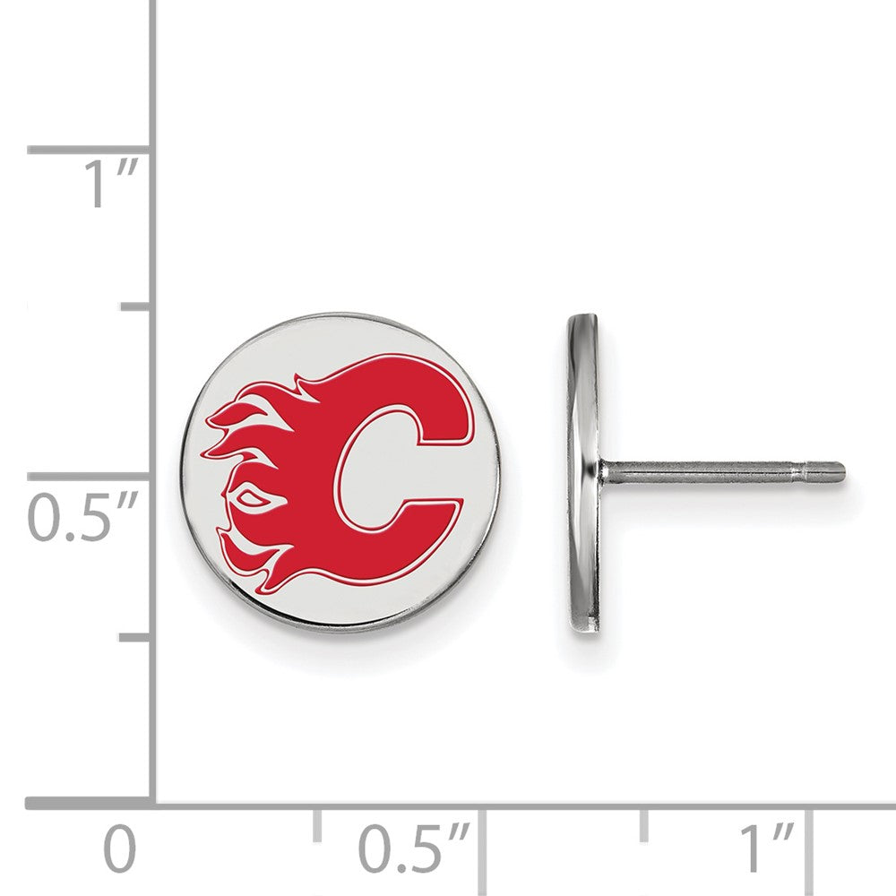 Sterlingsilber Rhodiniert Nhl Logoart Calgary Flames Klein Emaille Plättchen Ohrstecker