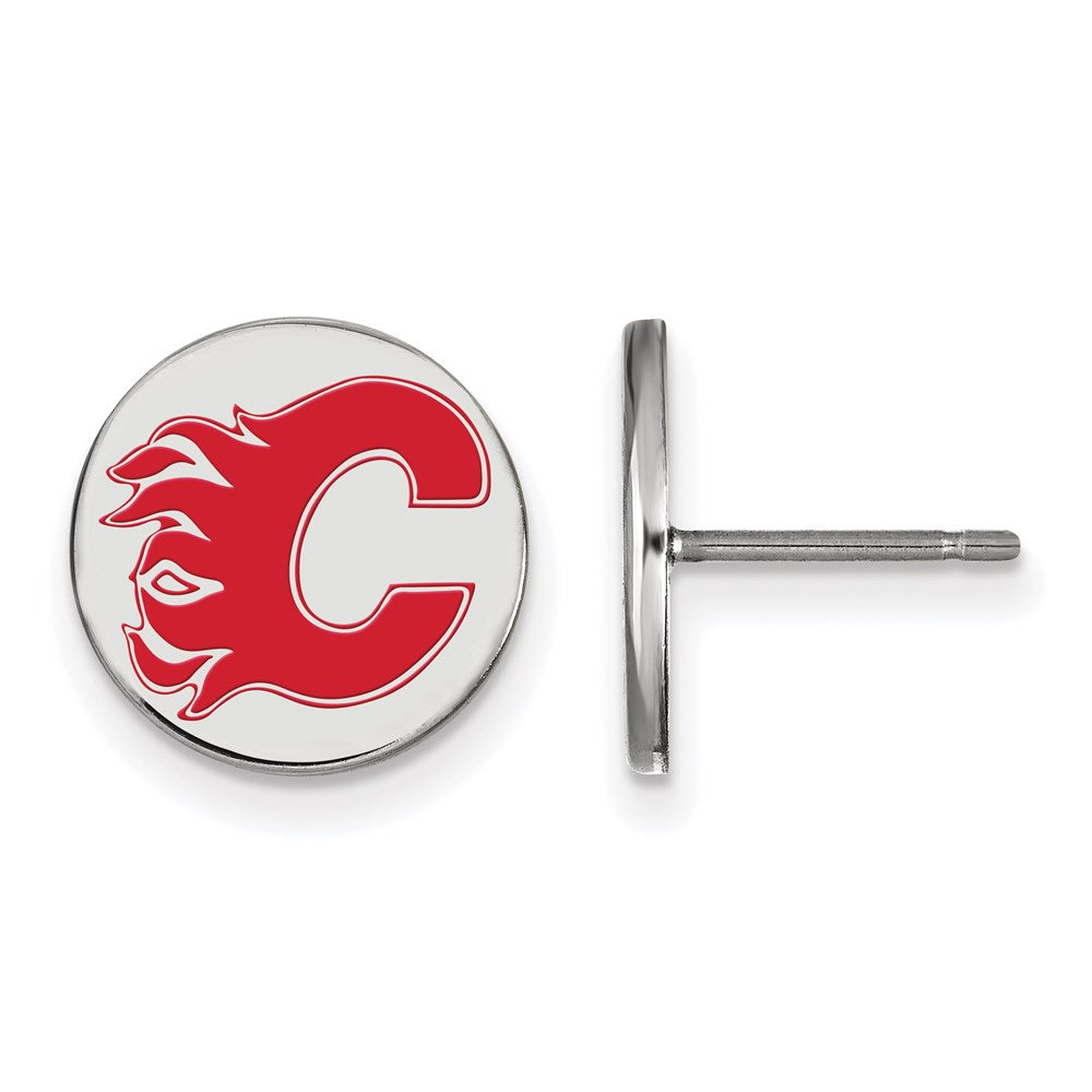 Sterlingsilber Rhodiniert Nhl Logoart Calgary Flames Klein Emaille Plättchen Ohrstecker
