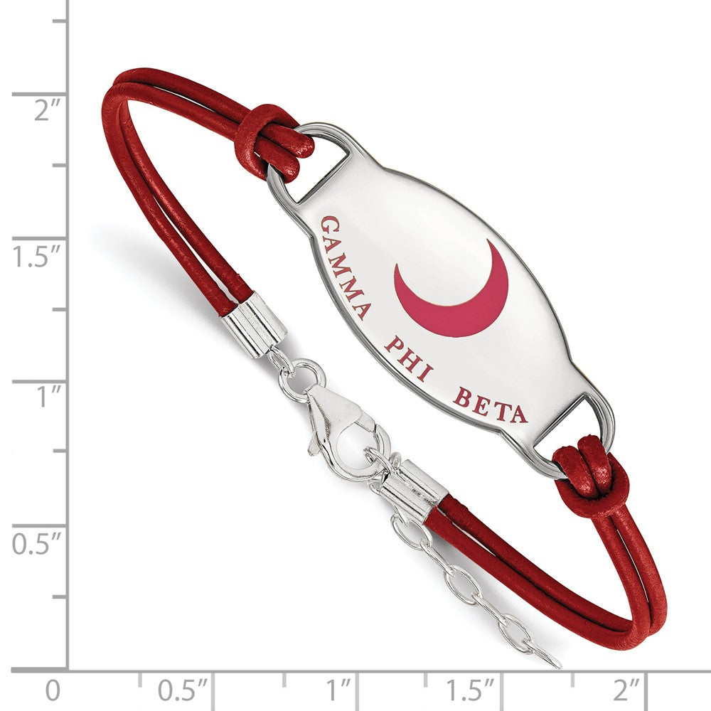 Sterlingsilber Rhodiniert Logoart Gamma Phi Beta Sorority Symbol Farbe Emaille Leder 7 Zoll Armband mit Verlängerung