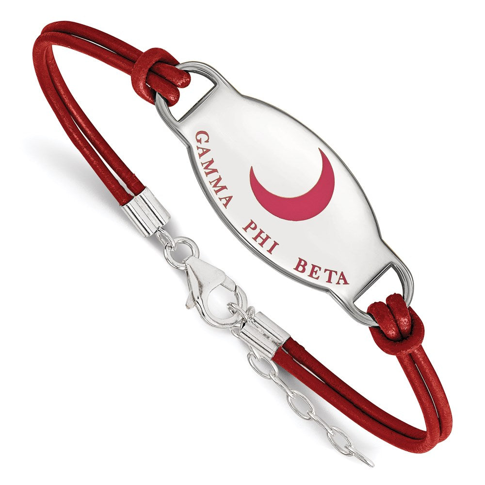 Sterlingsilber Rhodiniert Logoart Gamma Phi Beta Sorority Symbol Farbe Emaille Leder 7 Zoll Armband mit Verlängerung