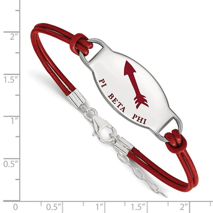 Sterlingsilber Rhodiniert Logoart Pi Beta Phi Sorority Symbol Farbe Emaille Leder 7 Zoll Armband mit Verlängerung
