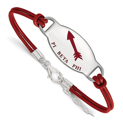 Sterlingsilber Rhodiniert Logoart Pi Beta Phi Sorority Symbol Farbe Emaille Leder 7 Zoll Armband mit Verlängerung