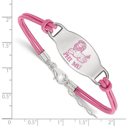 Sterlingsilber Rhodiniert Logoart Phi Mu Sorority Symbol Farbe Emaille Leder 7 Zoll Armband mit Verlängerung