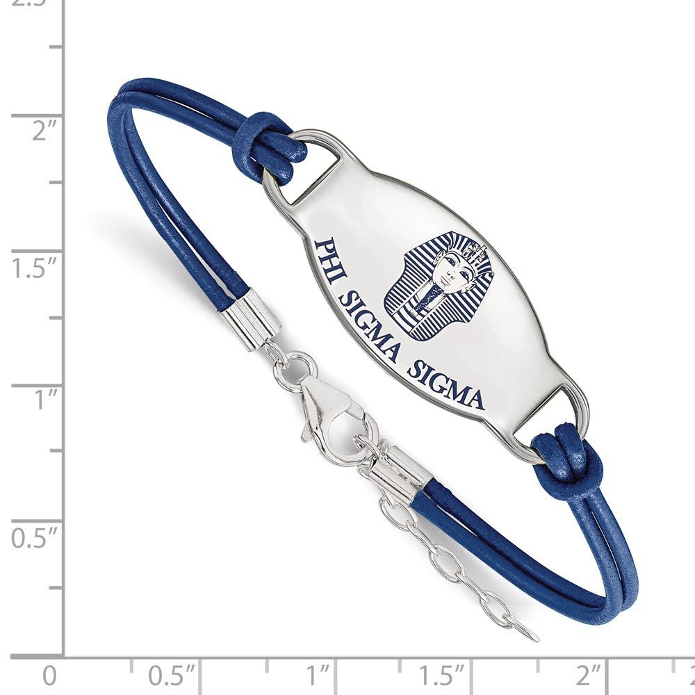 Sterlingsilber Rhodiniert Logoart Phi Sigma Sorority Symbol Farbe Emaille Leder 7 Zoll Armband mit Verlängerung