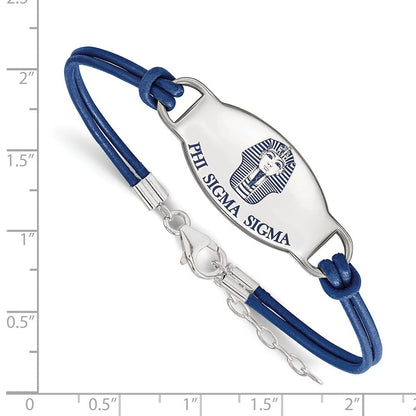 Sterlingsilber Rhodiniert Logoart Phi Sigma Sorority Symbol Farbe Emaille Leder 7 Zoll Armband mit Verlängerung