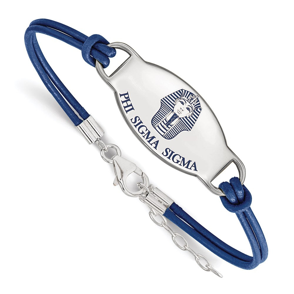 Sterlingsilber Rhodiniert Logoart Phi Sigma Sorority Symbol Farbe Emaille Leder 7 Zoll Armband mit Verlängerung