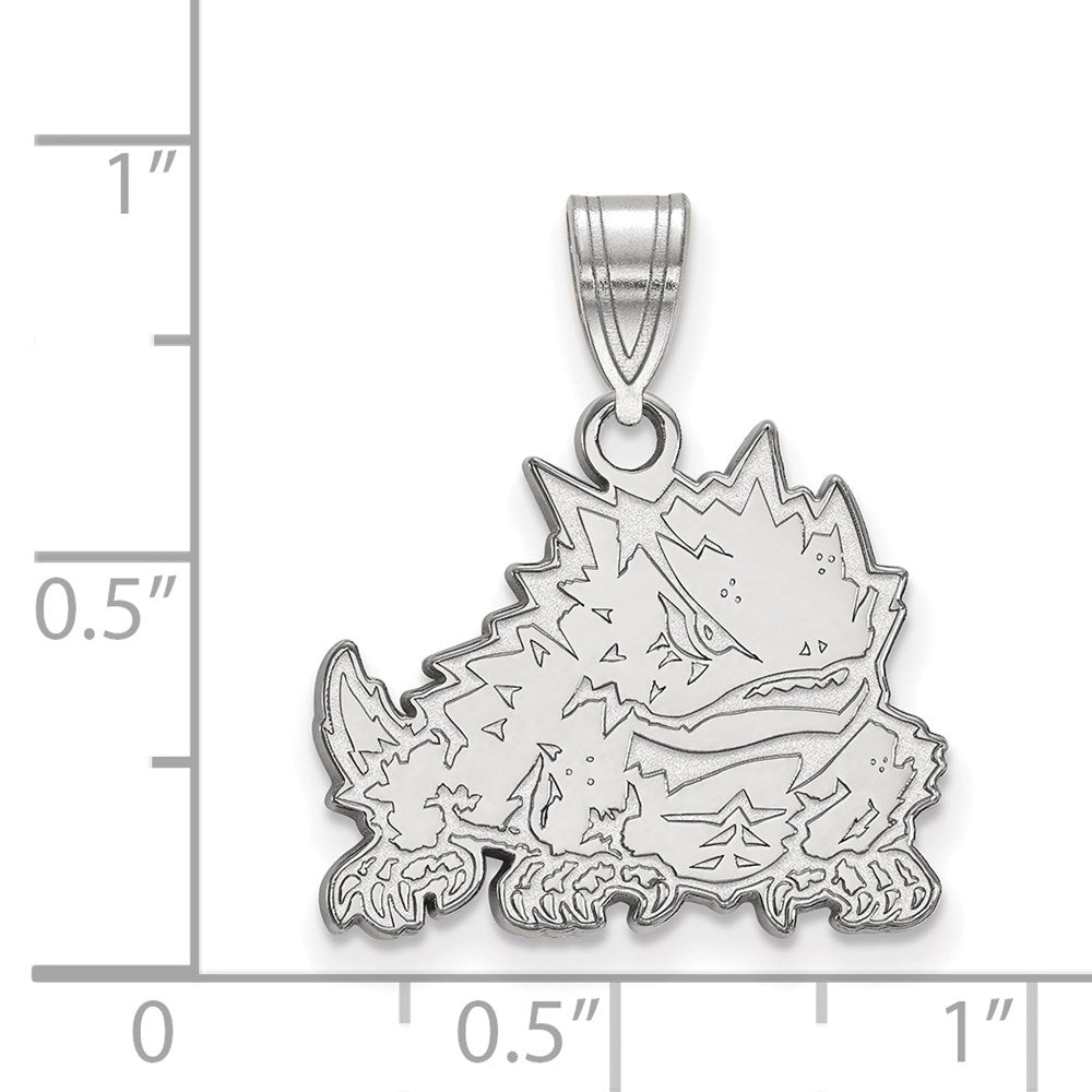 Sterlingsilber Rhodiniert Logoart Texas Christlich University Gehörnt Frosch Mittel Anhänger