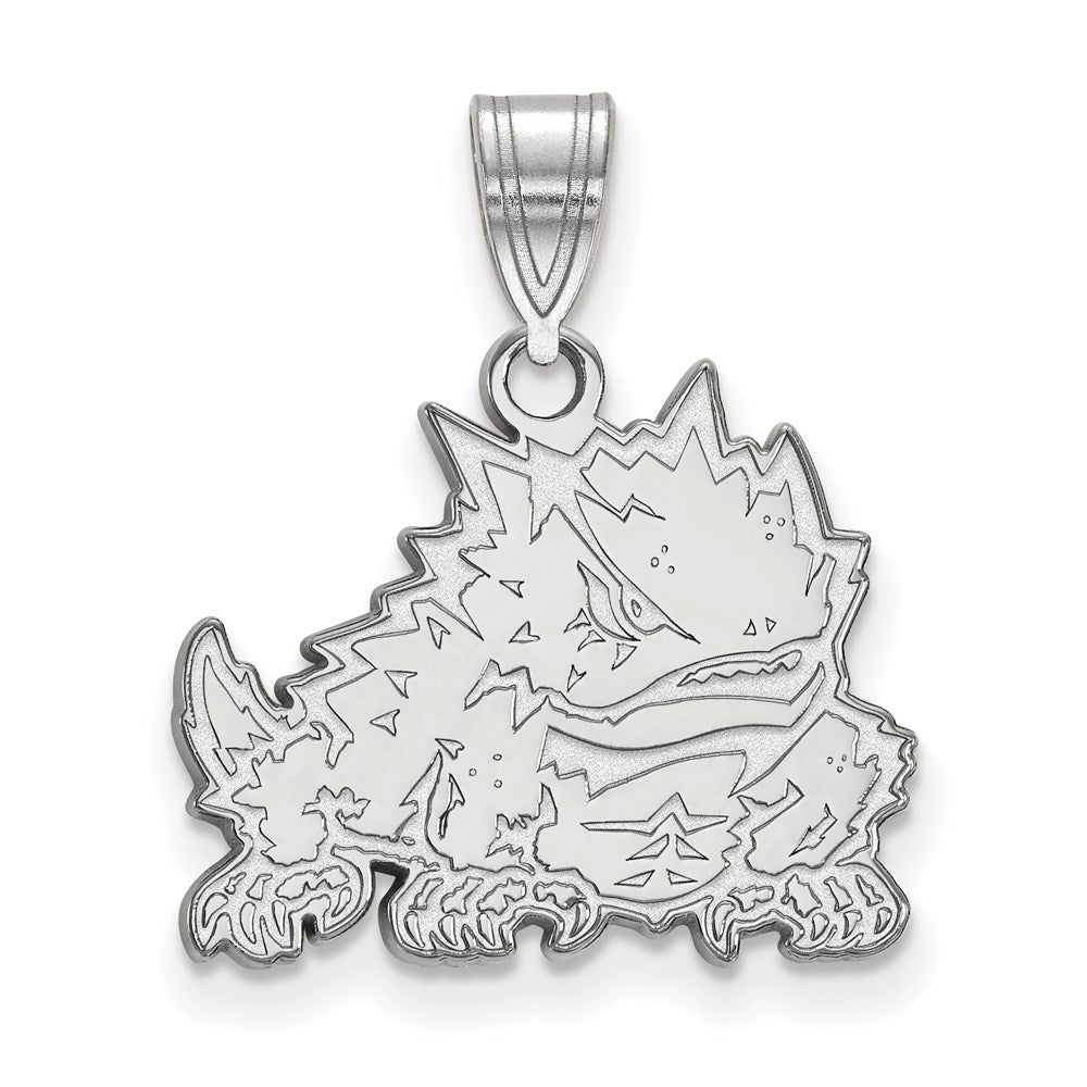 Sterlingsilber Rhodiniert Logoart Texas Christlich University Gehörnt Frosch Mittel Anhänger
