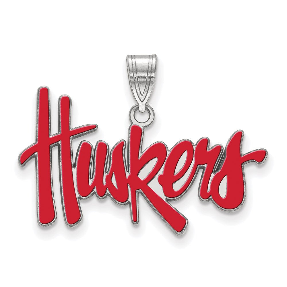 Sterlingsilber Rhodiniert Logoart University Of Nebraska Huskers Groß Emailliert Anhänger