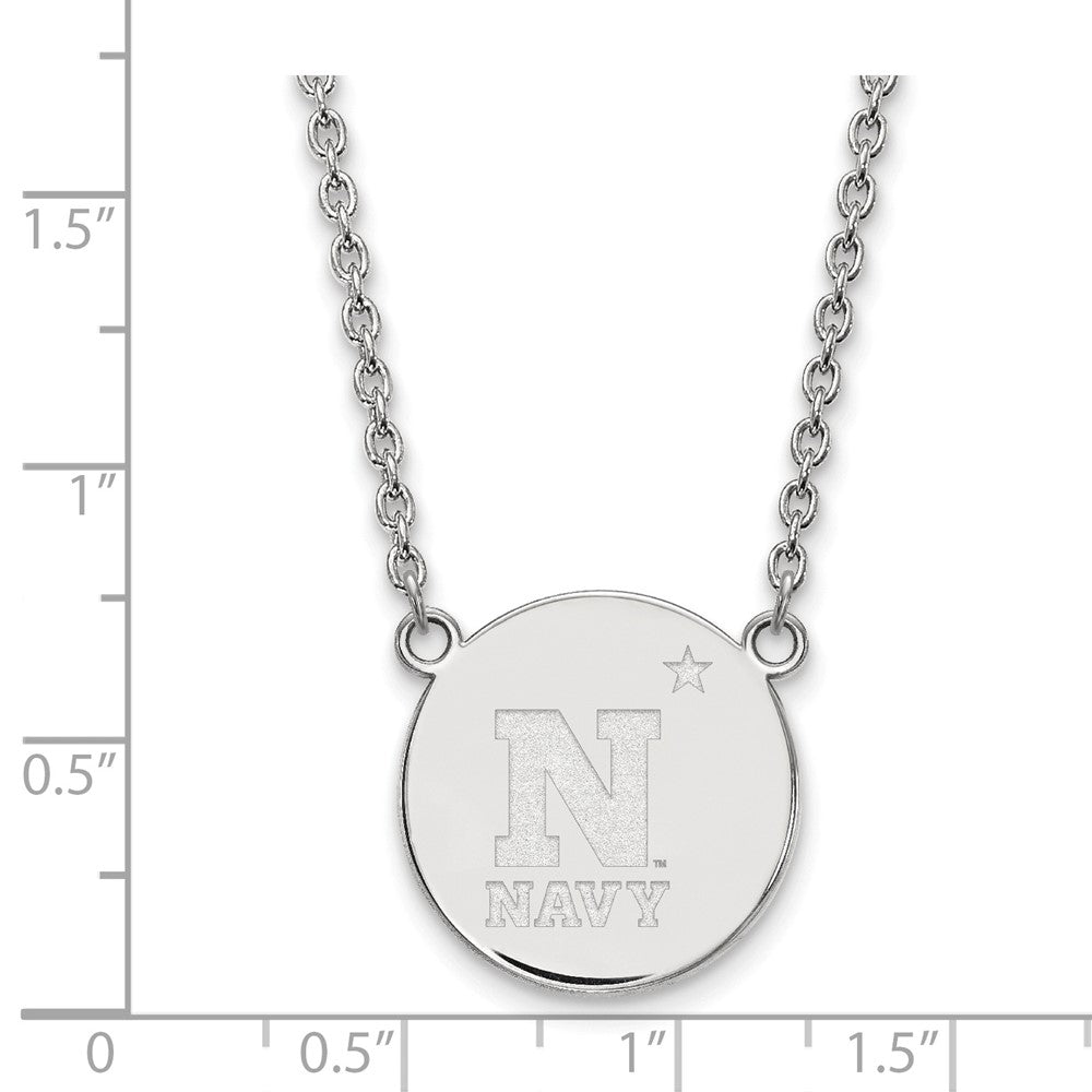 Sterlingsilber Rhodiniert Logoart Us Naval Akademie Groß Plättchen Anhänger 18 Zoll Halskette