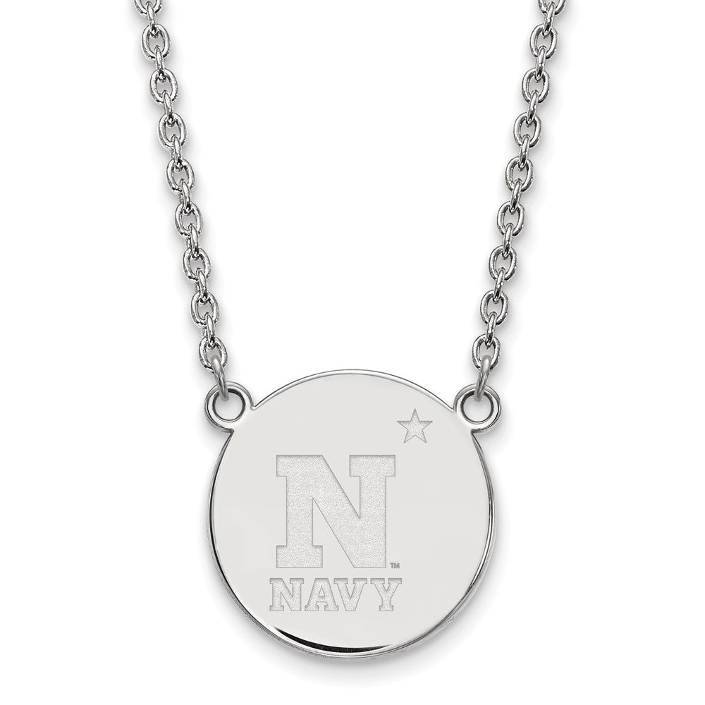 Sterlingsilber Rhodiniert Logoart Us Naval Akademie Groß Plättchen Anhänger 18 Zoll Halskette