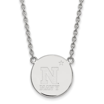 Sterlingsilber Rhodiniert Logoart Us Naval Akademie Groß Plättchen Anhänger 18 Zoll Halskette