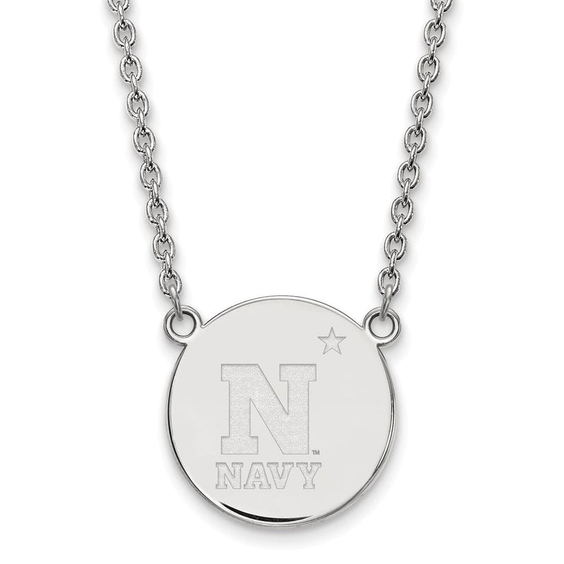 Sterlingsilber Rhodiniert Logoart Us Naval Akademie Groß Plättchen Anhänger 18 Zoll Halskette