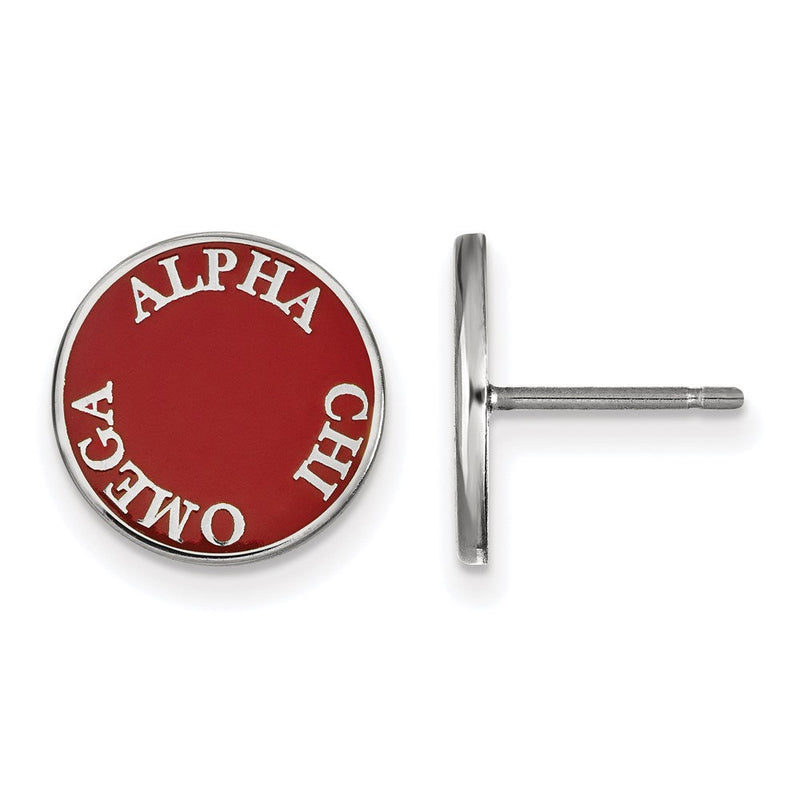 Sterlingsilber Rhodiniert Logoart Alpha Chi Omega Sorority Text Farbe Emaille Ohrstecker