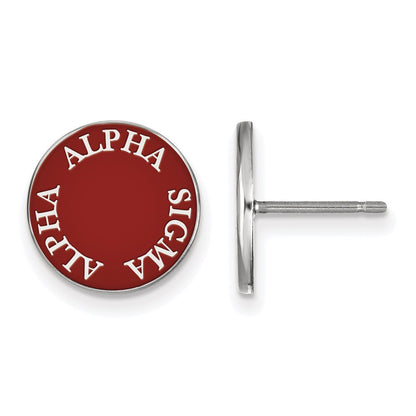 Sterlingsilber Rhodiniert Logoart Alpha Sigma Sorority Text Farbe Emaille Ohrstecker