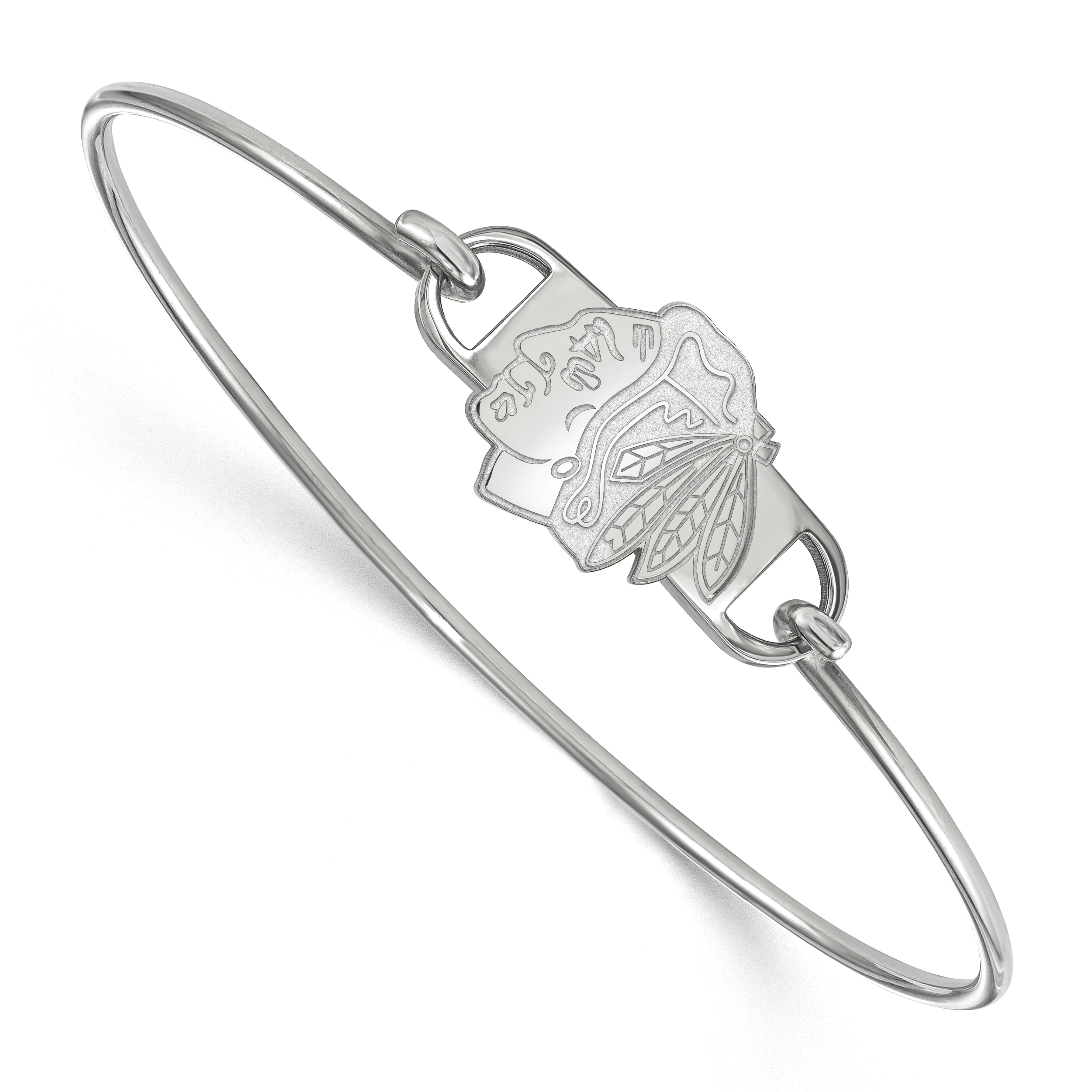Sterlingsilber Rhodiniert Nhl Logoart Chicago Blackhawks Klein Mittig 7 Zoll Draht Armreif