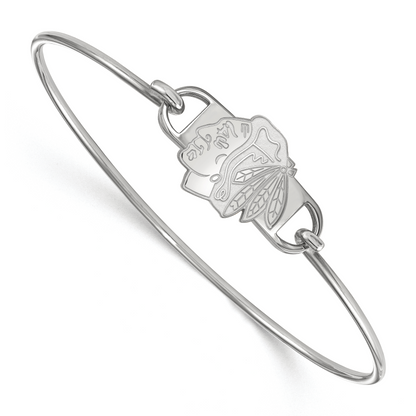 Sterlingsilber Rhodiniert Nhl Logoart Chicago Blackhawks Klein Mittig 7 Zoll Draht Armreif