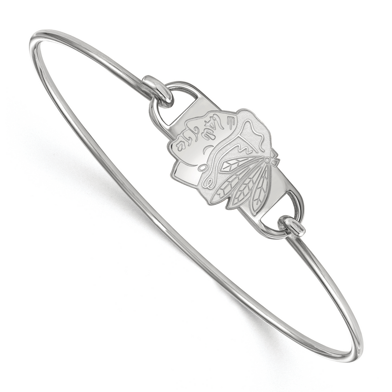 Sterlingsilber Rhodiniert Nhl Logoart Chicago Blackhawks Klein Mittig 7 Zoll Draht Armreif