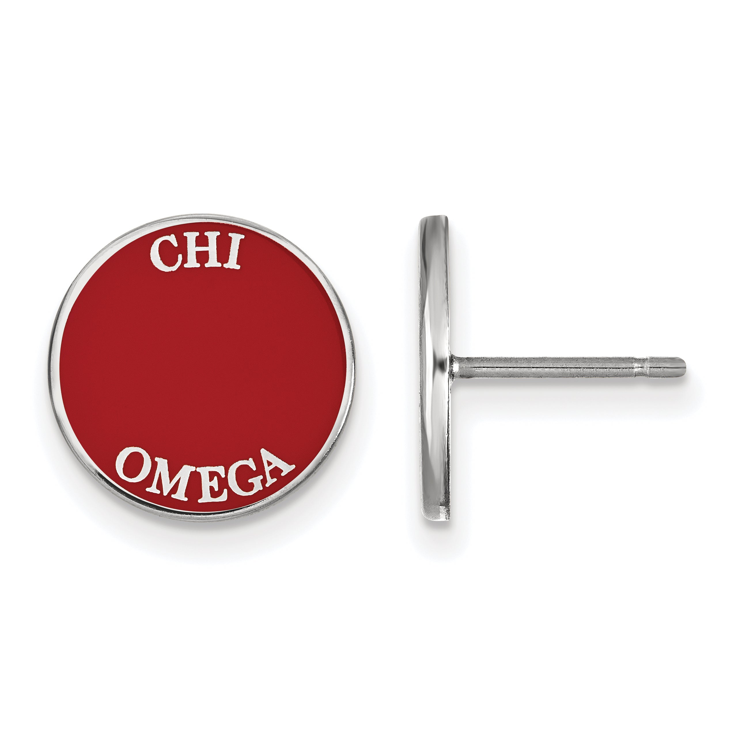 Sterlingsilber Rhodiniert Logoart Chi Omega Sorority Text Farbe Emaille Ohrstecker
