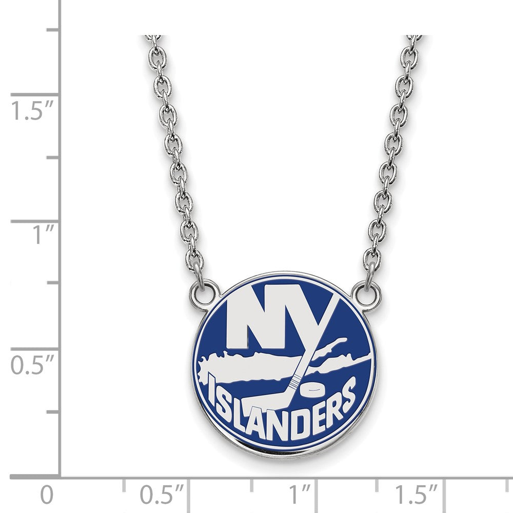 Sterlingsilber Rhodiniert Nhl Logoart New York Islanders Groß Emailliert Anhänger 18 Zoll Halskette