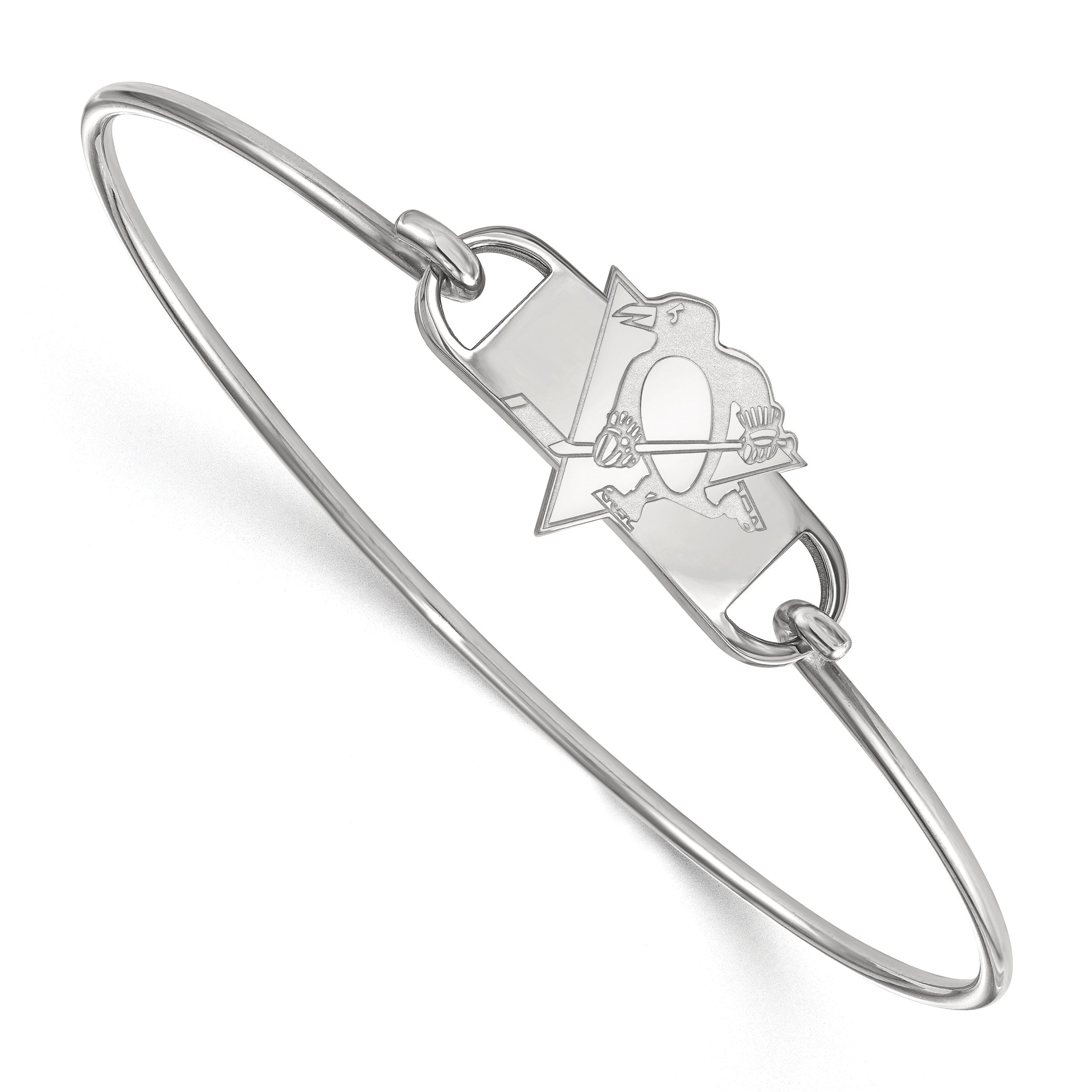 Sterlingsilber Rhodiniert Nhl Logoart Pittsburgh Penguins Klein Mittig 7 Zoll Draht Armreif