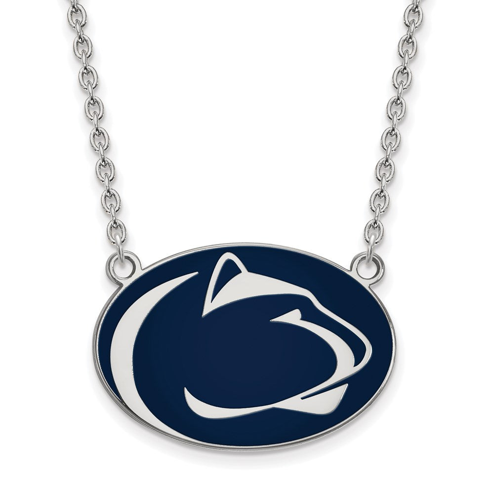 Sterlingsilber Rhodiniert Logoart Penn State University Löwe Groß Emailliert Anhänger 18 Zoll Halskette