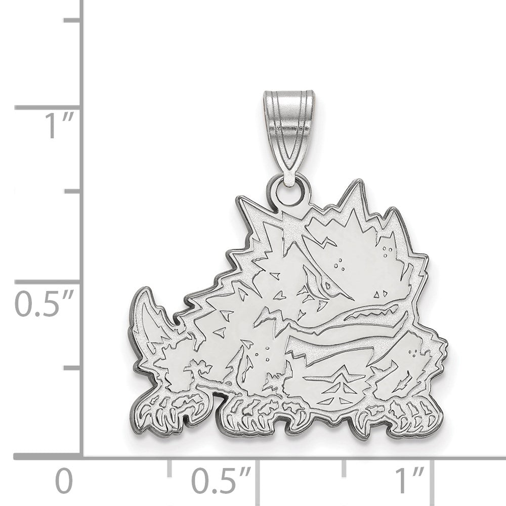 Sterlingsilber Rhodiniert Logoart Texas Christlich University Gehörnt Frosch Groß Anhänger