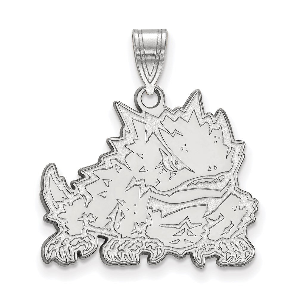 Sterlingsilber Rhodiniert Logoart Texas Christlich University Gehörnt Frosch Groß Anhänger