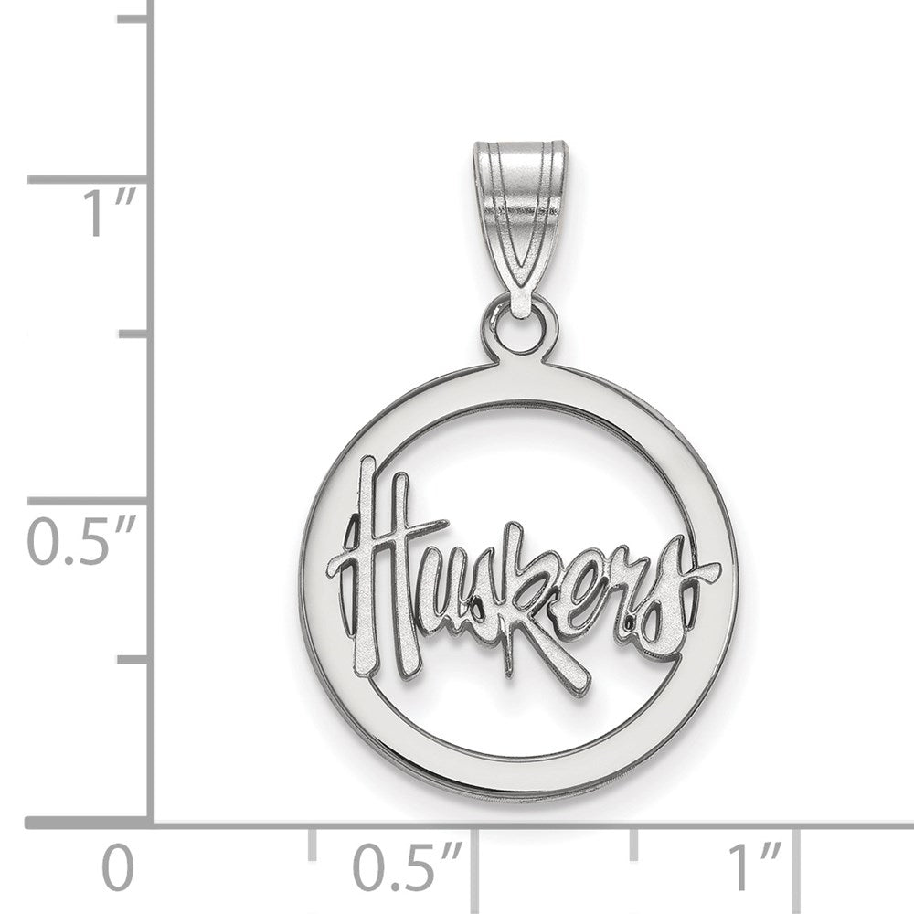 Sterlingsilber Rhodiniert Logoart University Of Nebraska Huskers Klein Kreis Anhänger
