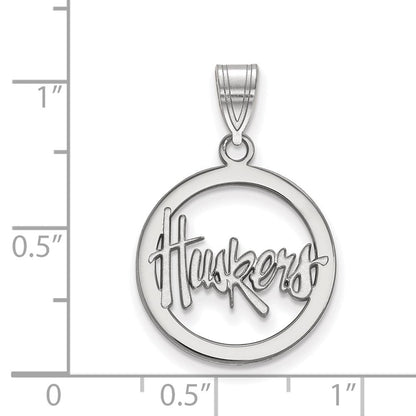 Sterlingsilber Rhodiniert Logoart University Of Nebraska Huskers Klein Kreis Anhänger