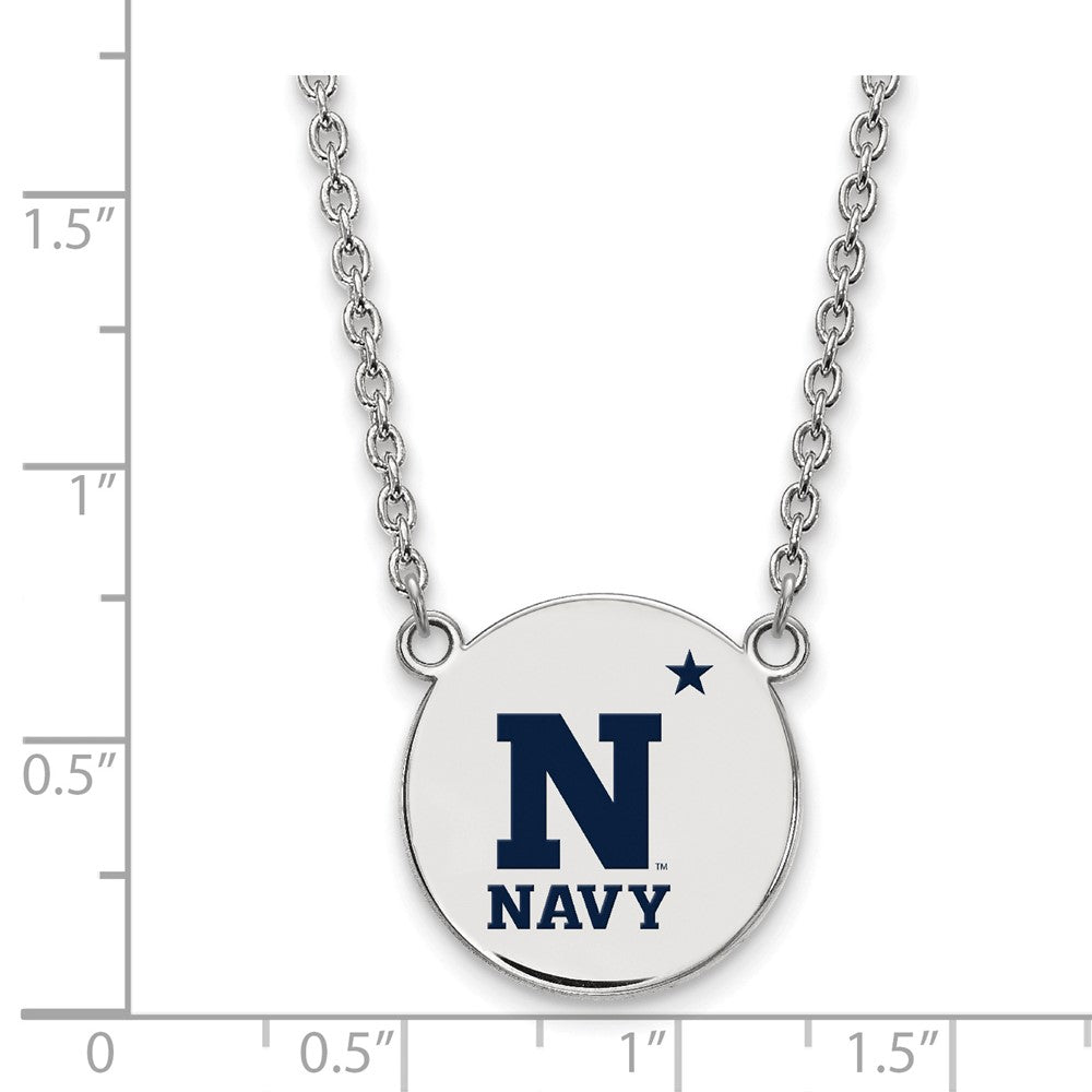 Sterlingsilber Rhodiniert Logoart Us Naval Akademie Groß Emailliert Plättchen Anhänger 18 Zoll Halskette