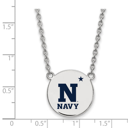 Sterlingsilber Rhodiniert Logoart Us Naval Akademie Groß Emailliert Plättchen Anhänger 18 Zoll Halskette