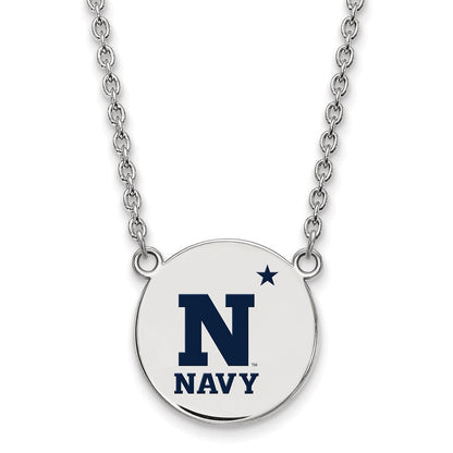 Sterlingsilber Rhodiniert Logoart Us Naval Akademie Groß Emailliert Plättchen Anhänger 18 Zoll Halskette