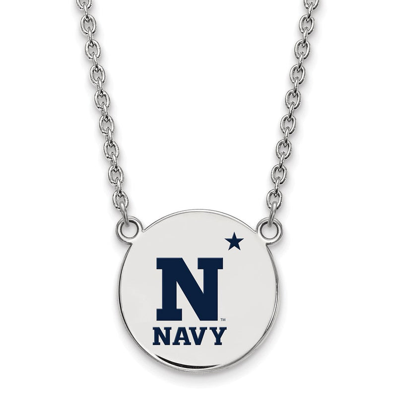 Sterlingsilber Rhodiniert Logoart Us Naval Akademie Groß Emailliert Plättchen Anhänger 18 Zoll Halskette