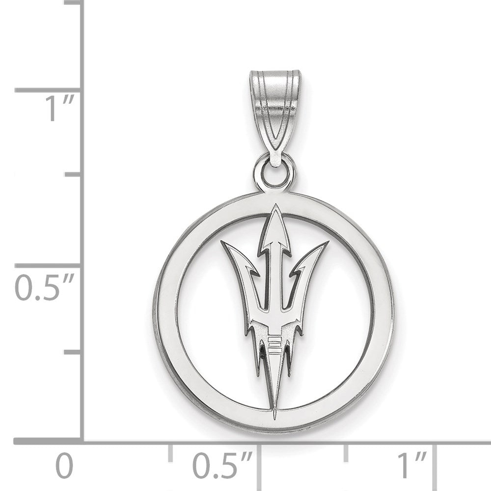 Sterlingsilber Rhodiniert Logoart Arizona State University Pitchfork Mittel Kreis Anhänger