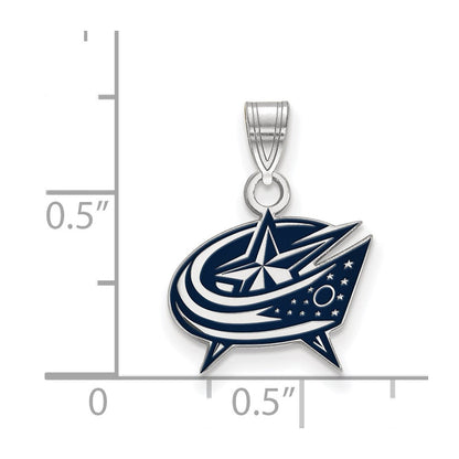 Sterlingsilber Rhodiniert Nhl Logoart Columbus Blau Jacken Klein Emailliert Anhänger