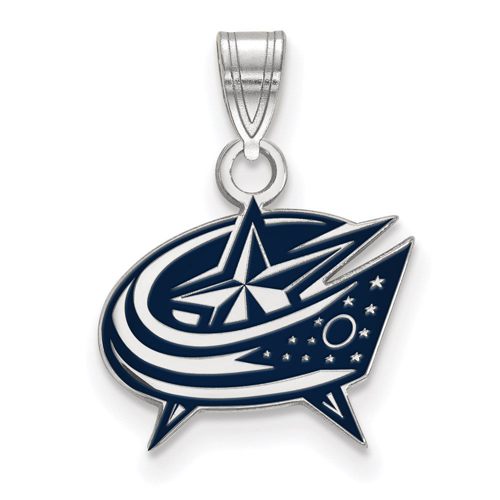 Sterlingsilber Rhodiniert Nhl Logoart Columbus Blau Jacken Klein Emailliert Anhänger